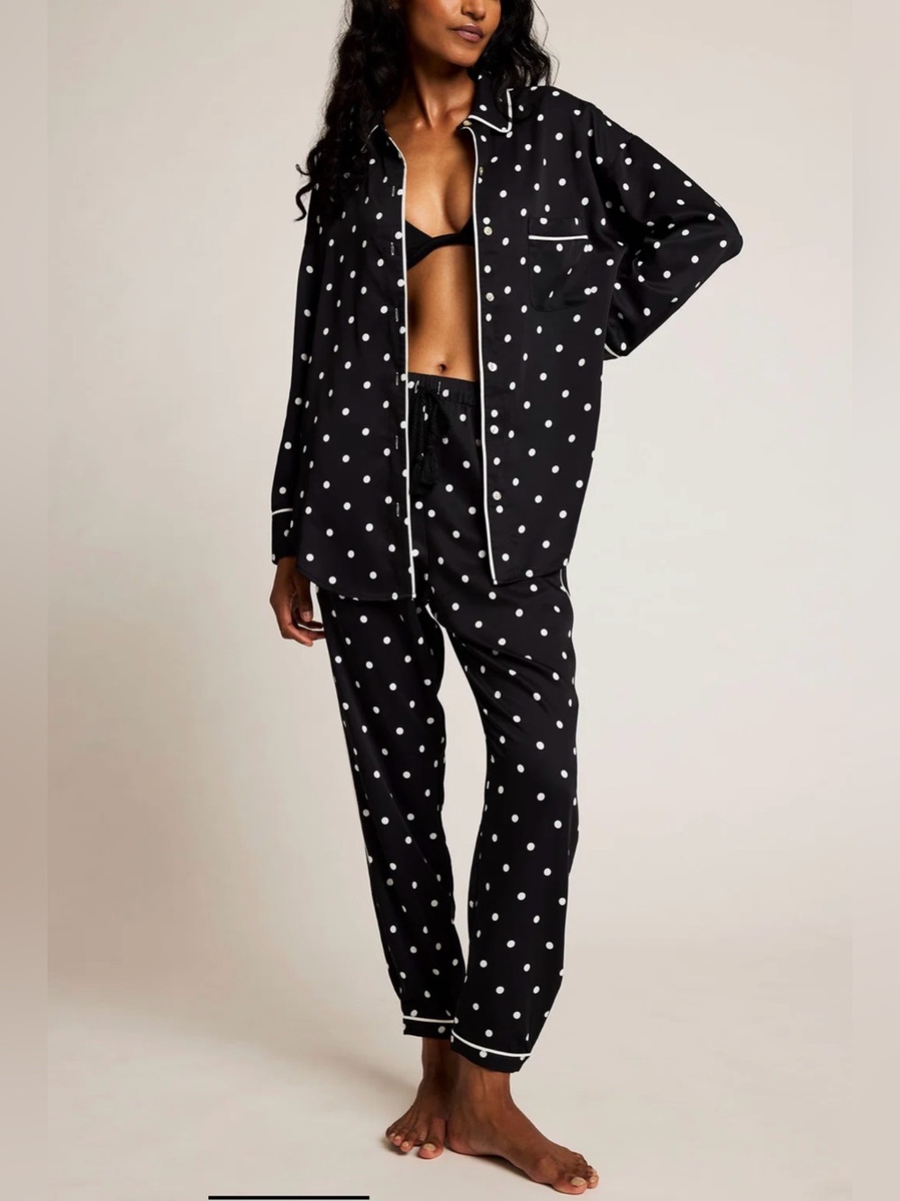 $300 Negative Underwear Supreme Shirt & Jogger Pant White Dot Pajama Set Lounge